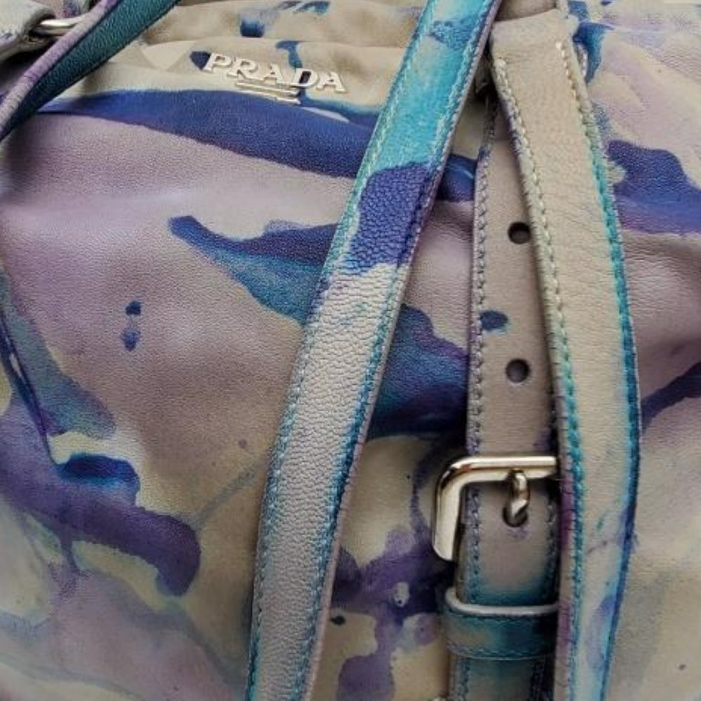 Prada Leather purse hobo tote bag tie dyed XL gray blue purple limited edition - Picture 8 of 16